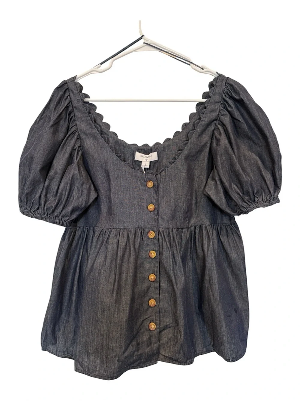 Kika Vargas Puff Sleeve Button-Front Blouse